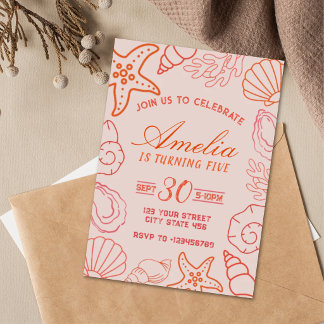 Seashell Birthday Invite Coral Ocean Beach Party