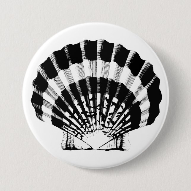 Seashell - black and white 7.5 cm round badge (Front)