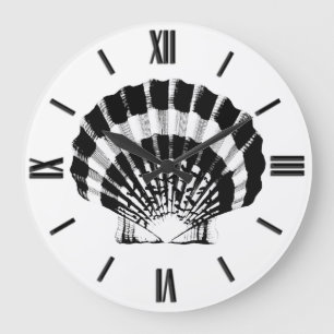 Seashell - black and white large clock