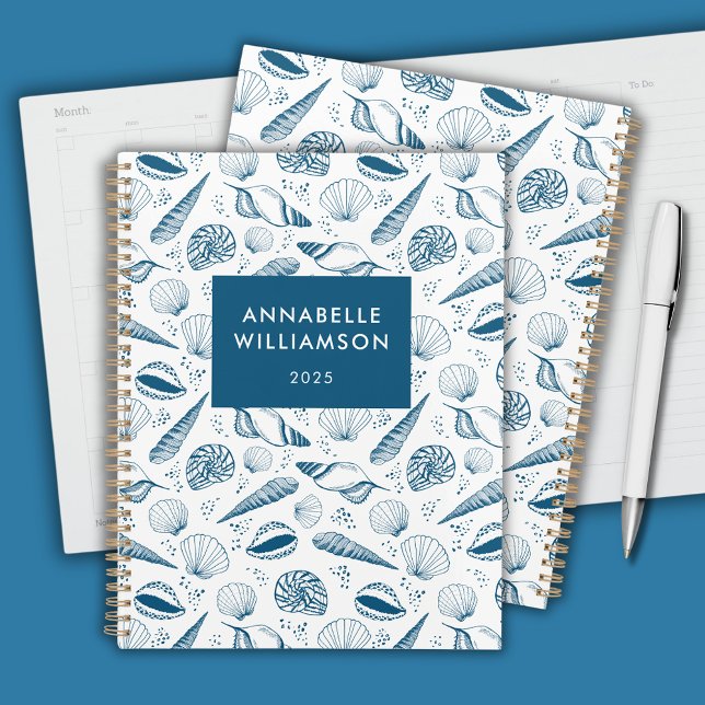 Seashell Blue and White beach Planner (Seashell blue and white personalized planner)