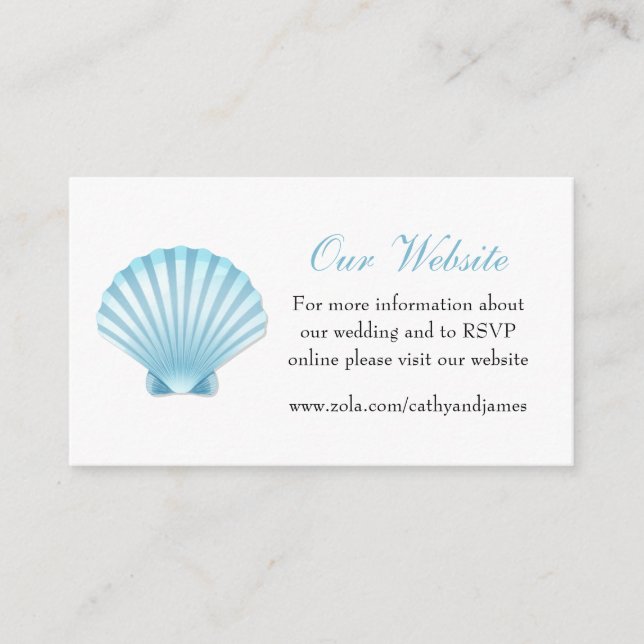Seashell Blue Nautical Elegant Wedding Website Enclosure Card (Front)