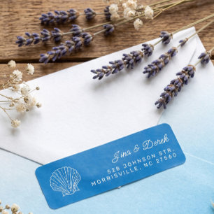 Seashell Blue Wedding Return Address Label