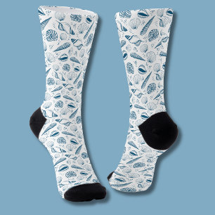 Seashell Blue White beach Socks