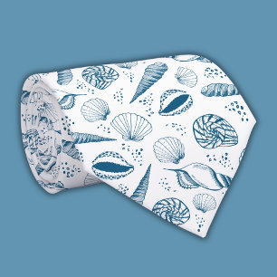 Seashell Blue White beach Tie