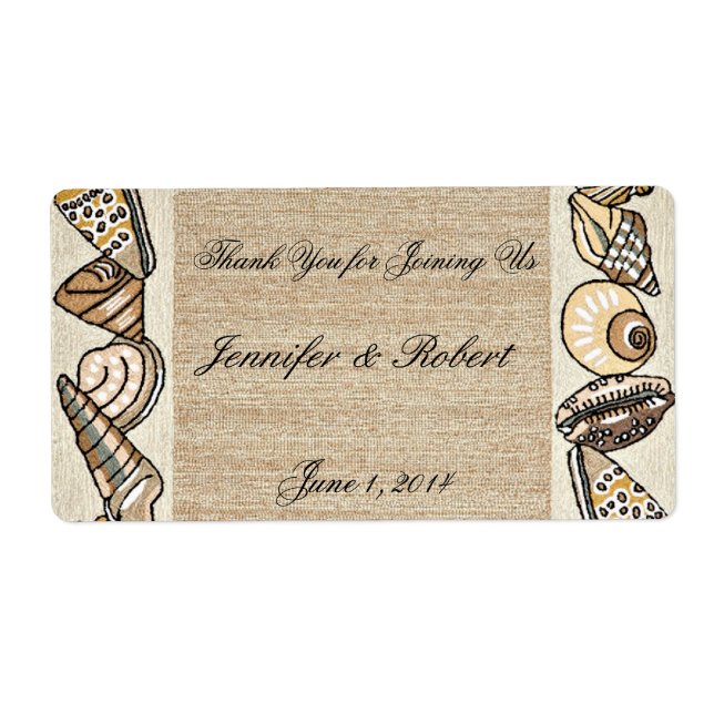 Seashell Border on Brown Weave Water Bottle Label (Front)