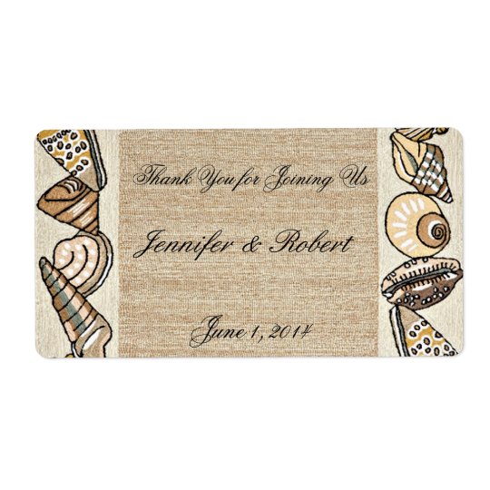 Seashell Border on Brown Weave Water Bottle Label Shipping Label