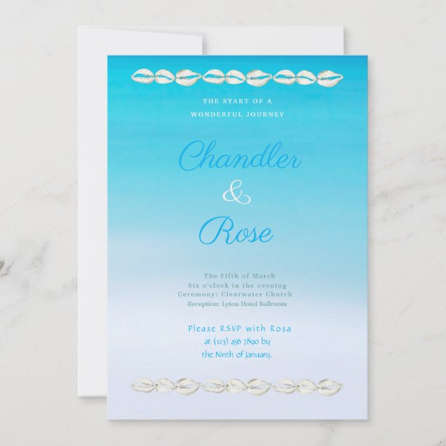 Seashell Bordered Beach Wedding Invitation (Front)