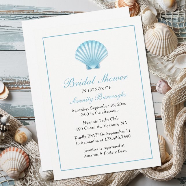 Seashell Bridal Shower Blue Nautical Beach Coastal Invitation (Creator Uploaded)