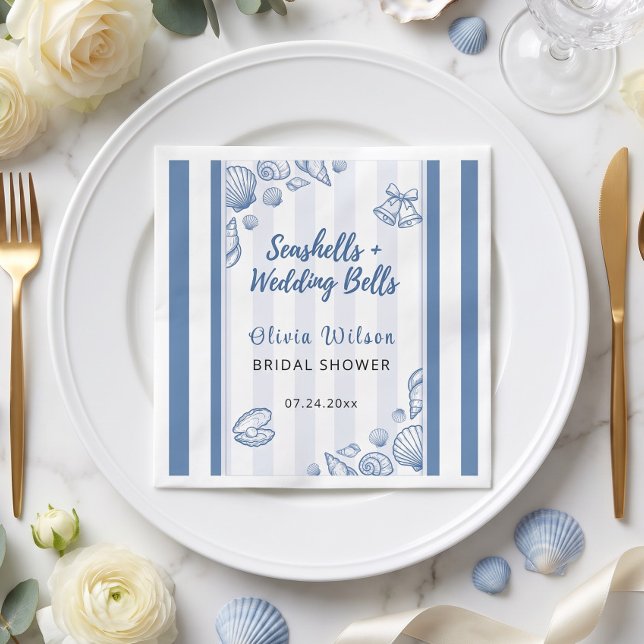 Seashell Bridal Shower Blue Nautical Custom Napkin (Seashell Bridal Shower Blue Nautical Custom Napkins)