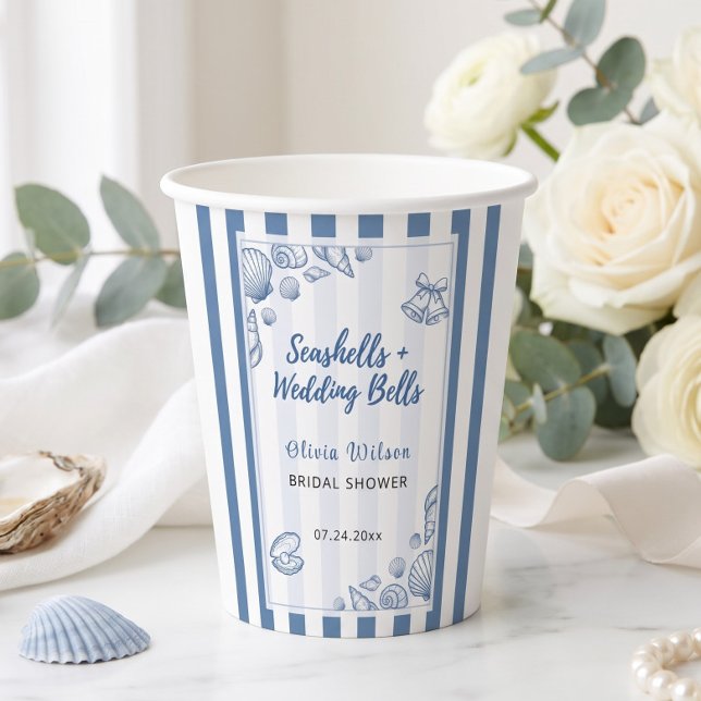 Seashell Bridal Shower Blue Nautical Custom Paper Cups (Seashell Bridal Shower Blue Nautical Custom Paper Cups)