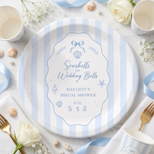 Seashell Bridal Shower Blue Striped Bow Paper Plate
