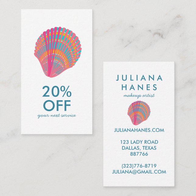 Seashell Chic Minimalist Beachy  Colourful Discount Card (Front/Back)