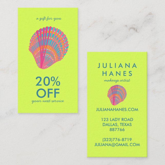 Seashell Chic Minimalist Beachy  Colourful   Discount Card (Front/Back)