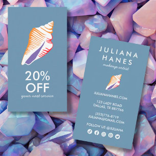 Seashell Chic Minimalist Beachy  Social Icons Discount Card