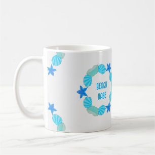 Seashell circles beach babe or custom name  coffee mug