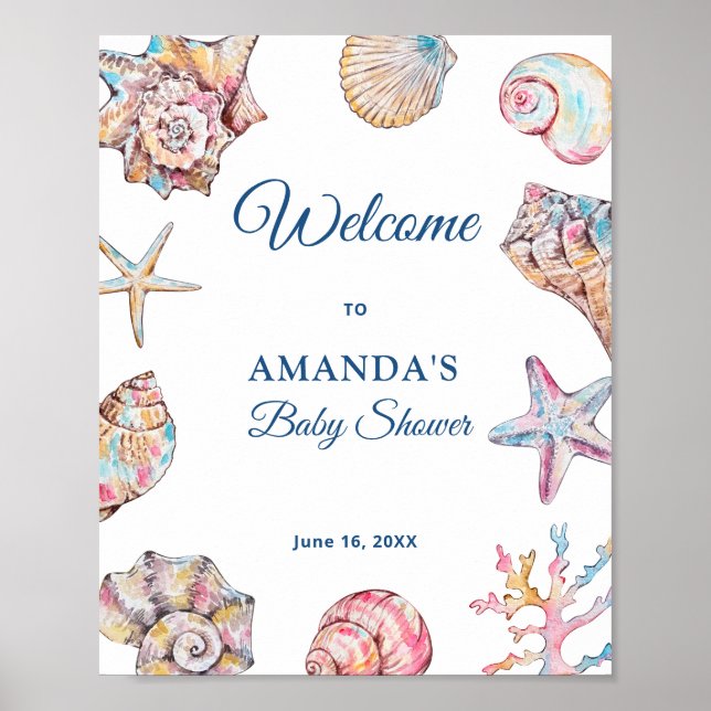 Seashell Coastal Baby Shower Welcome  Poster (Front)