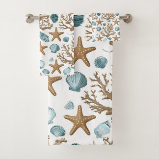 Seashell Coastal Beach Bathroom Decor Design 394 Bath Towel Set