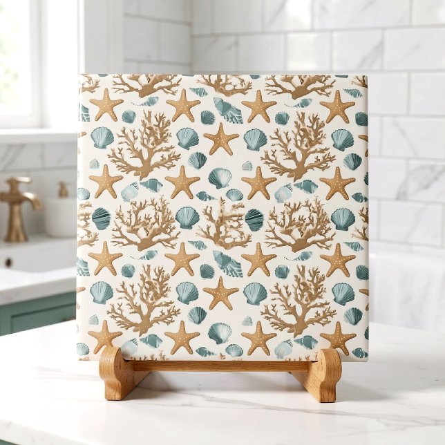 Seashell Coastal Beach Bathroom Decor Design 394 Ceramic Tile (Creator Uploaded)