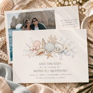 Seashell Coastal Beach Wedding Photo  Save The Date