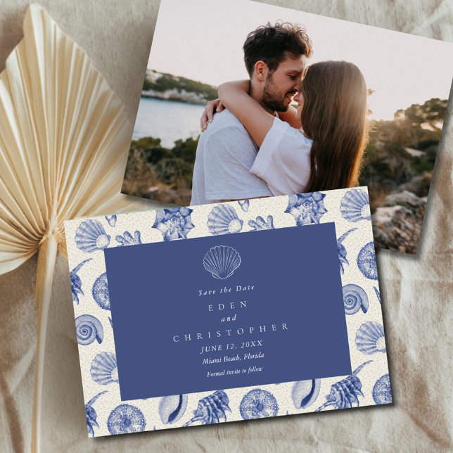 Seashell Coastal Beach Wedding Photo  Save The Date (Seashell Coastal Beach Wedding Photo Save The Date)