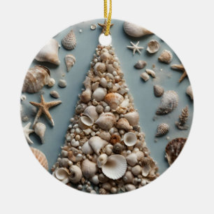 Seashell Coastal Christmas Tree Ceramic Ornament