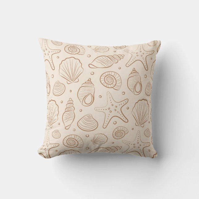 Seashell Coastal Nautical Boho Beach Neutral Cream Cushion (Front)