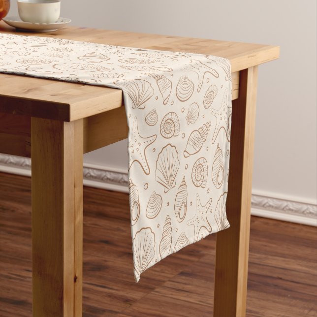 Seashell Coastal Nautical Boho Beach Neutral Cream Short Table Runner (In Situ)