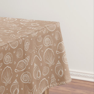 Seashell Coastal Nautical Boho Beach Neutral Tan Tablecloth