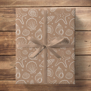 Seashell Coastal Nautical Boho Beach Neutral Tan Wrapping Paper