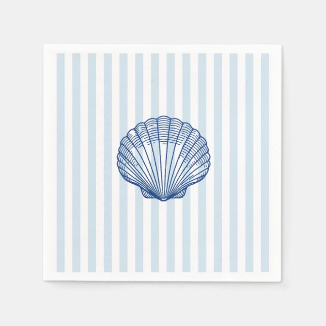 Seashell Coastal Painting Nautical Stripe  Napkin (Front)
