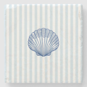 Seashell Coastal Painting Nautical Stripe Stone Coaster