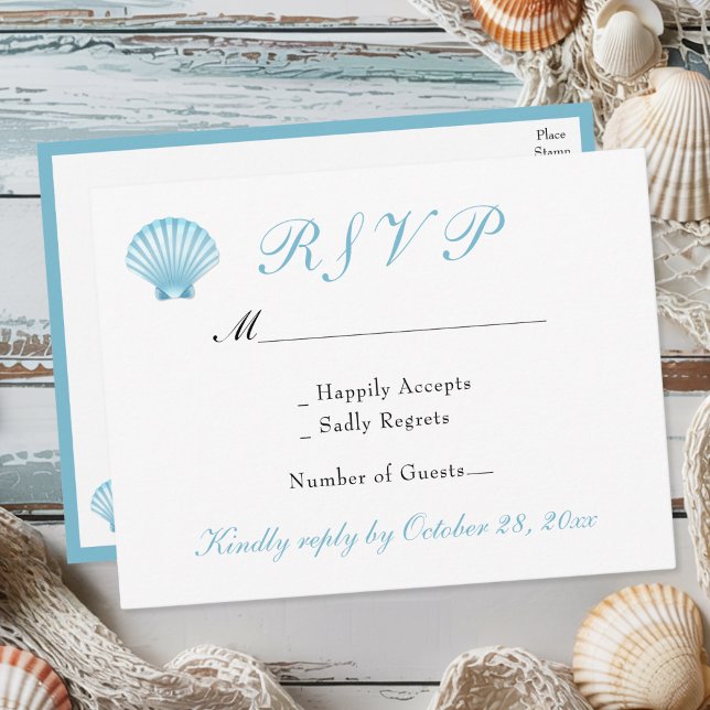 Seashell Coastal Romantic Summer Wedding RSVP Invitation Postcard (Creator Uploaded)