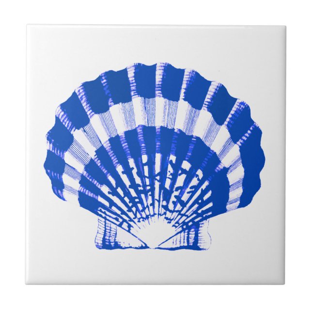 Seashell - cobalt blue and white ceramic tile (Front)