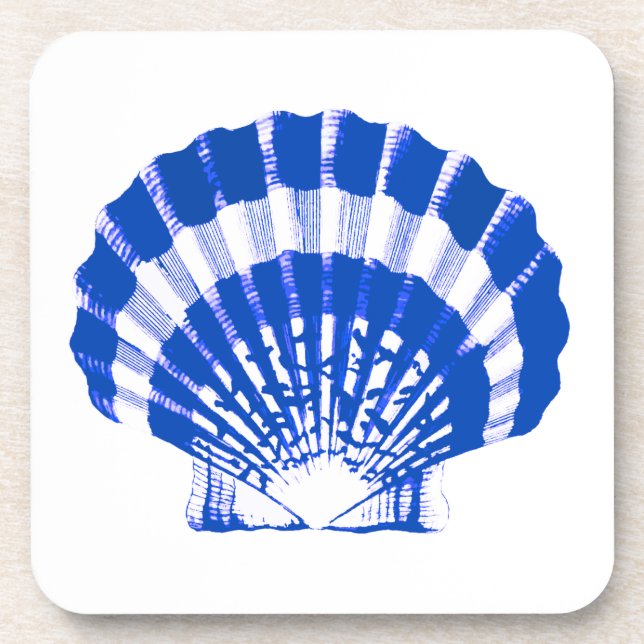 Seashell - cobalt blue and white coaster (Front)