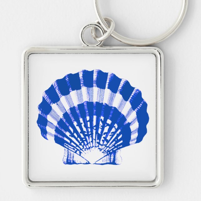 Seashell - cobalt blue and white key ring (Front)