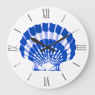 Seashell - cobalt blue and white large clock