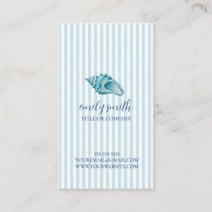 Seashell Conch Shell Coastal Blue Stripe Business Card