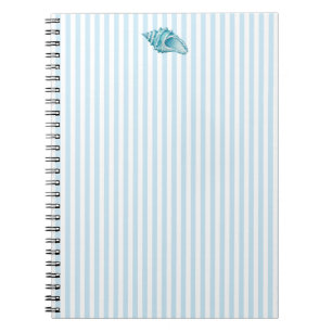 Seashell Conch Shell Nautical Blue Stripe Preppy Notebook