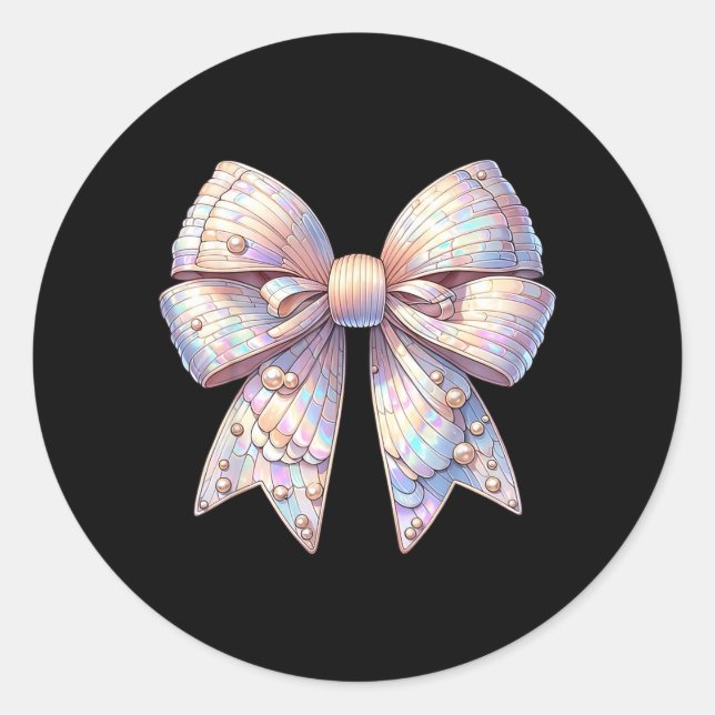 Seashell Coquette Bow Beach Summer Coastal Shell Classic Round Sticker (Front)