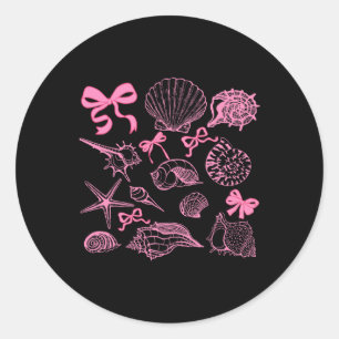 Seashell Coquette Bow Hawaii Beach Summer Vacation Classic Round Sticker
