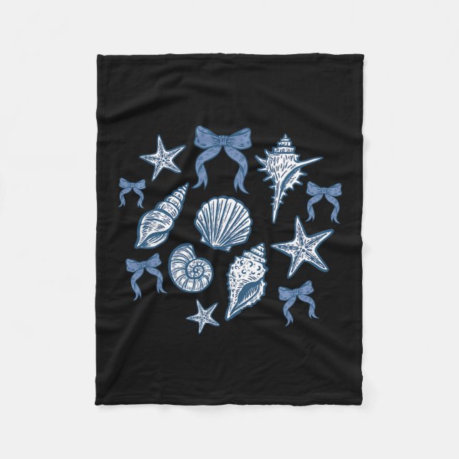 Seashell Coquette Bow Summer Hawaii Beach Vacation Fleece Blanket (Front)