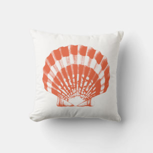 Seashell - coral orange and white cushion