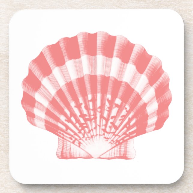 Seashell - coral pink and white coaster (Front)