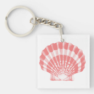Seashell - coral pink and white key ring