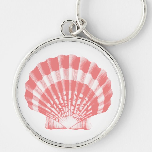 Seashell - coral pink and white key ring (Front)