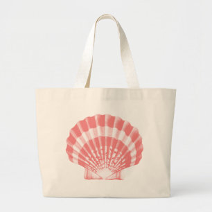 Seashell - coral pink and white large tote bag