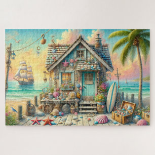 Seashell Cottage Coastal Hideaway Ship Surf Jigsaw Puzzle
