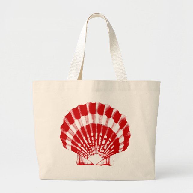 Seashell - deep red and white large tote bag (Front)