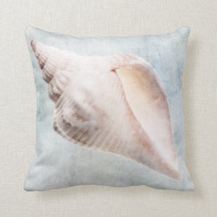 Seashell Distressed Coastal Blue Cream Watercolor Cushion