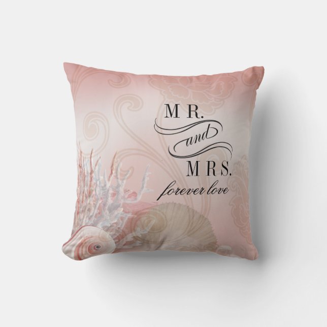 Seashell Dreams Beach Mr. & Mrs. pink Cushion (Front)